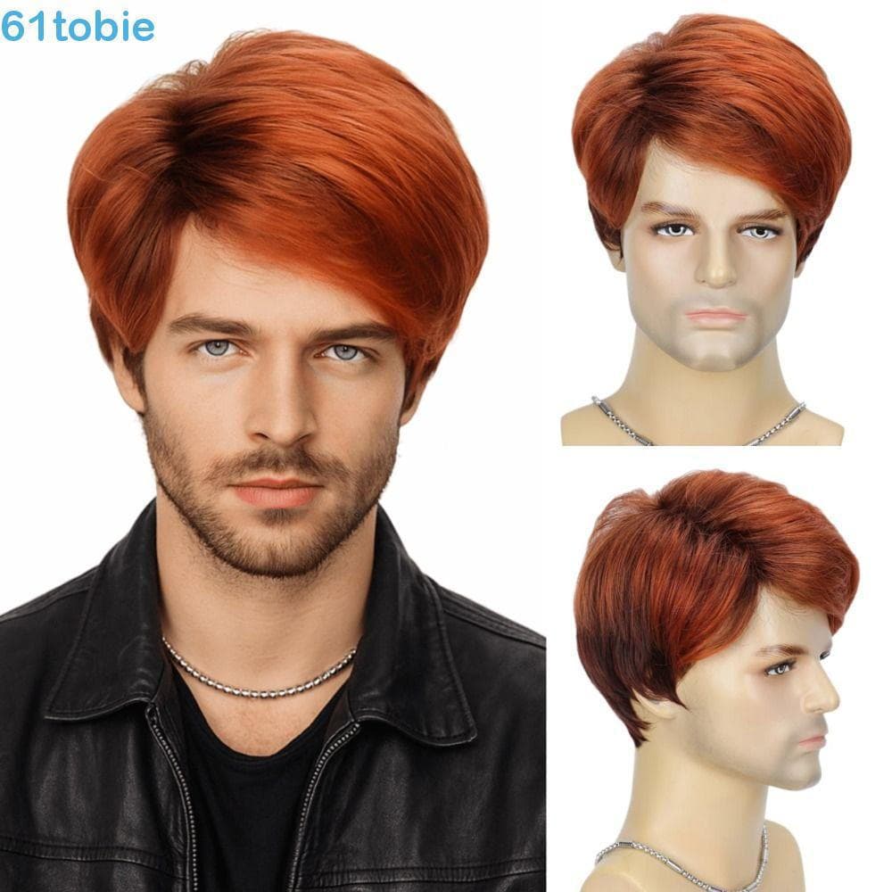 TOBIE Moda Masculina Perucas , Postiços Naturais Curto Laranja Cabelo , Peruca Cosplay Em Camadas Sintética Reta
