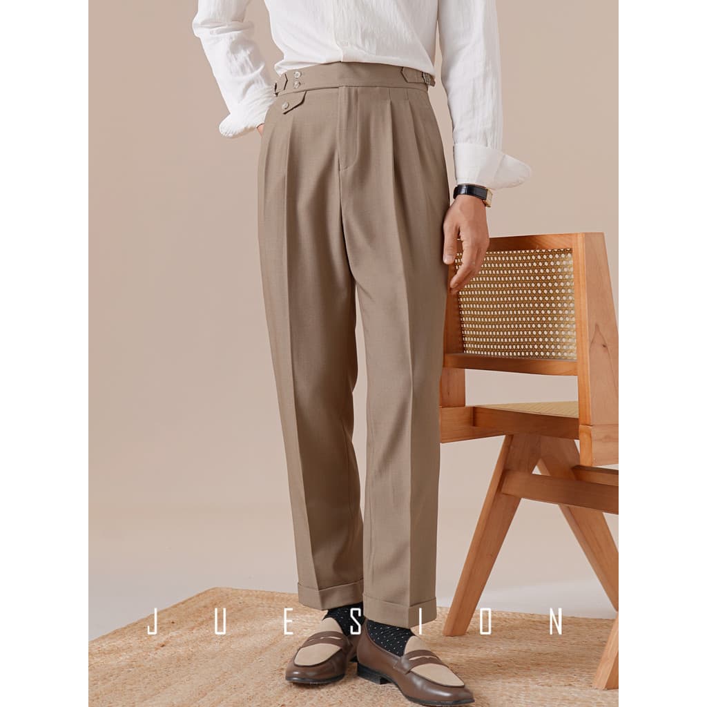 [Wool Modal Blend] JUSION Calças Italianas Nápoles Masculinas Retas Commuter Calças Casuais