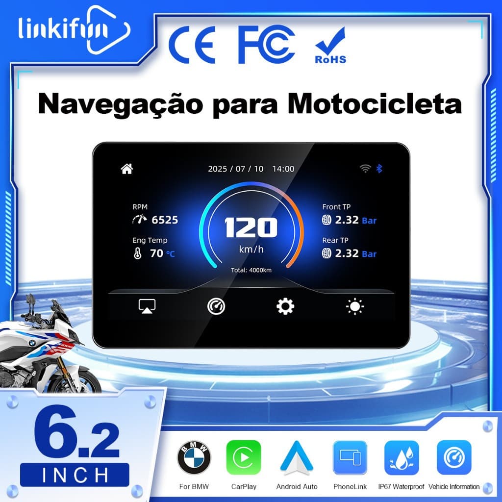 Linkifun MT13 Pro Tela De Motocicleta De 6.2 Polegadas Para BMW , Apple CarPlay Sem Fio E Android Auto , Controle De Rod