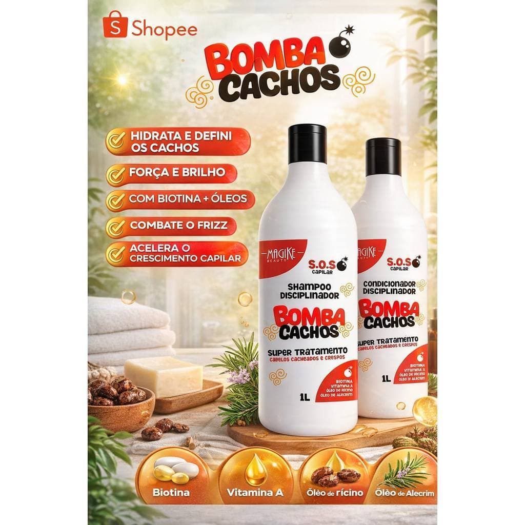 Kit shampoo 1lt+ condicionador 1lt da Bomba cachos