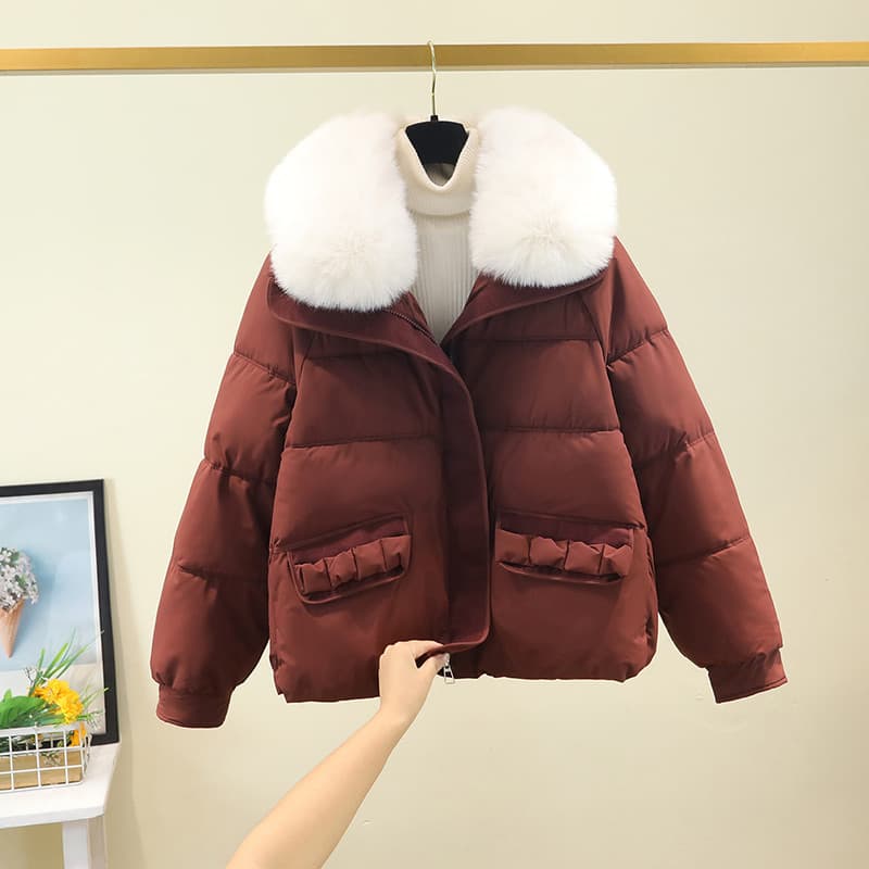 2025 inverno engrossado gola de pele grande para baixo jaqueta acolchoada feminina tamanho grande jaqueta de pão solto p