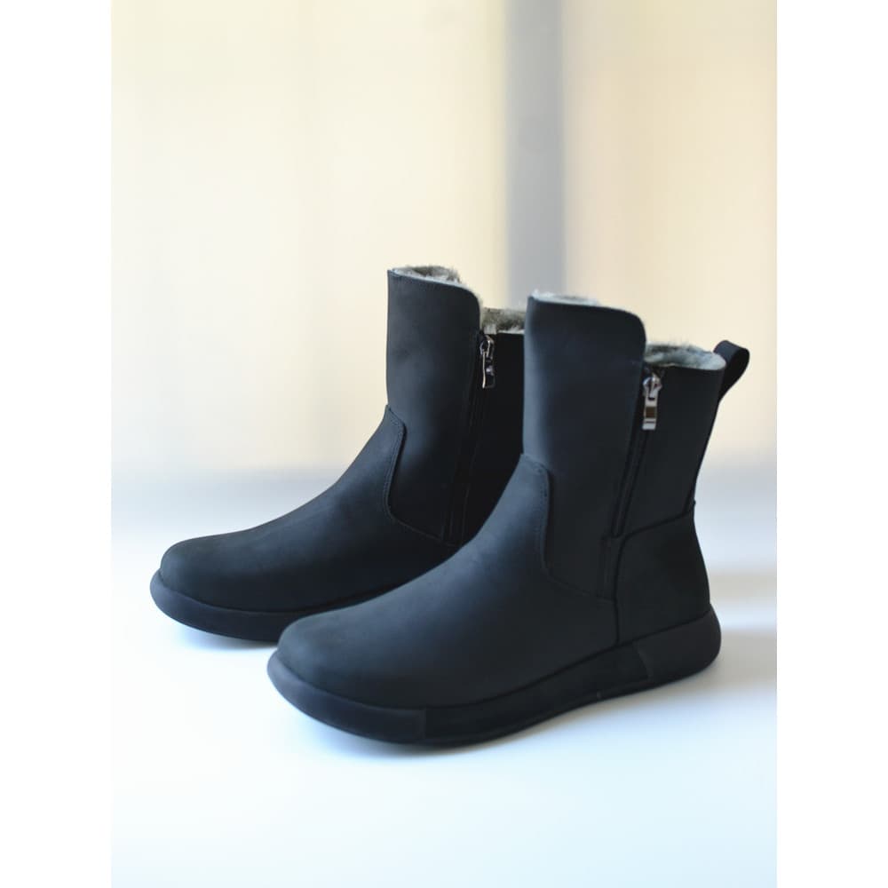Preto fosco couro genuíno lã pele integrada antiderrapante meados de tubo botas de neve simples plana quente sapatos de