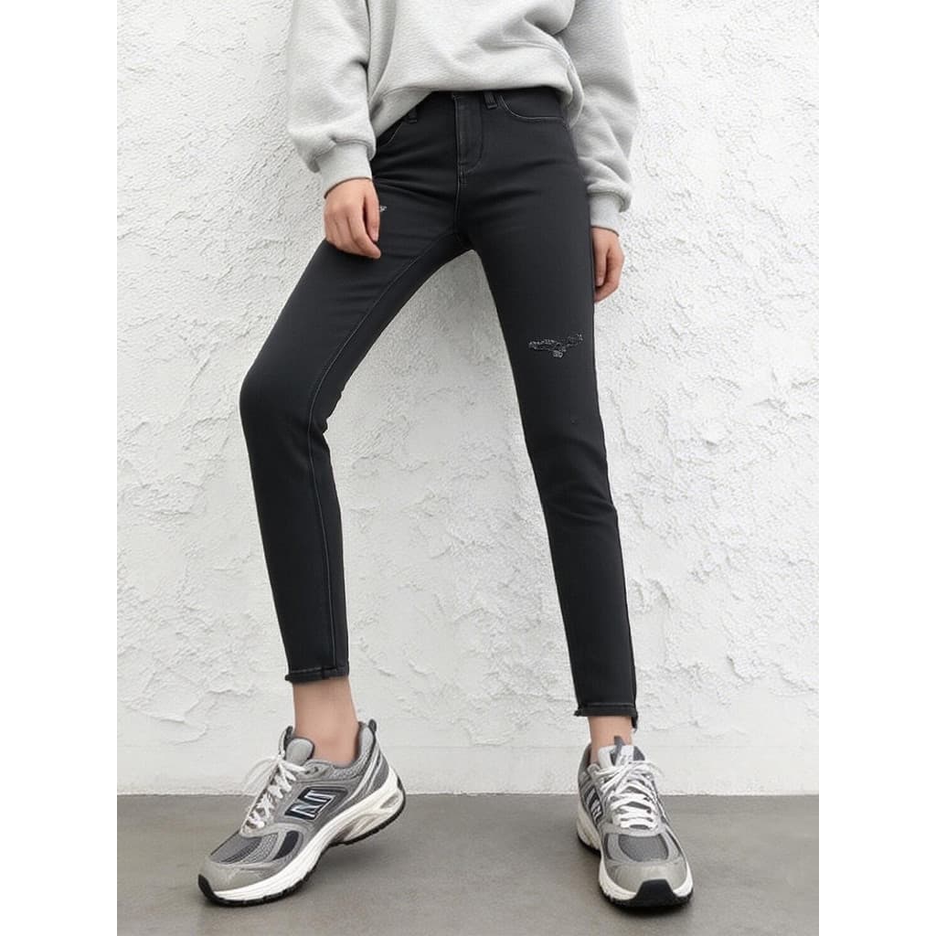 Calças de levantamento de quadril de cintura média capaz jeans feminino preto magro estiramento lápis calças primavera o