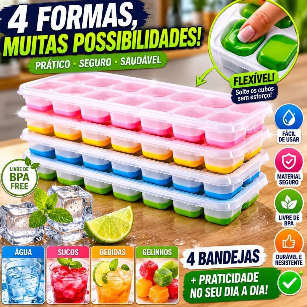 Formas De Gelo Fundo Silicone 14 Cubos Tampa Rígida Multicolor Congelar Papinha Bebê Alimentos Caldos Drinks