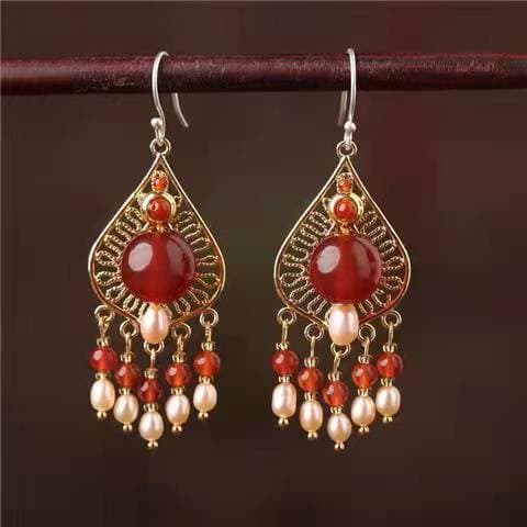 Brincos clássicos femininos temperamento festivo vermelho 2022 novo estilo brincos vermelhos brincos de prata estilo chi