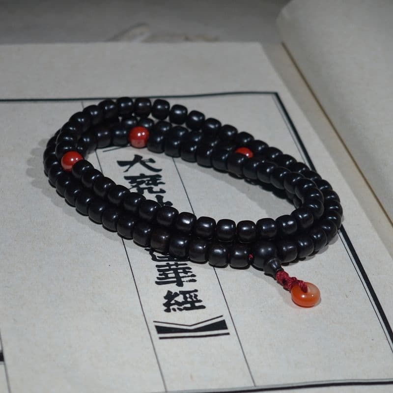 Pulseira de ébano com 108 contas budistas, contas redondas, madeira natural, sândalo roxo, pulseira de ébano, contas de