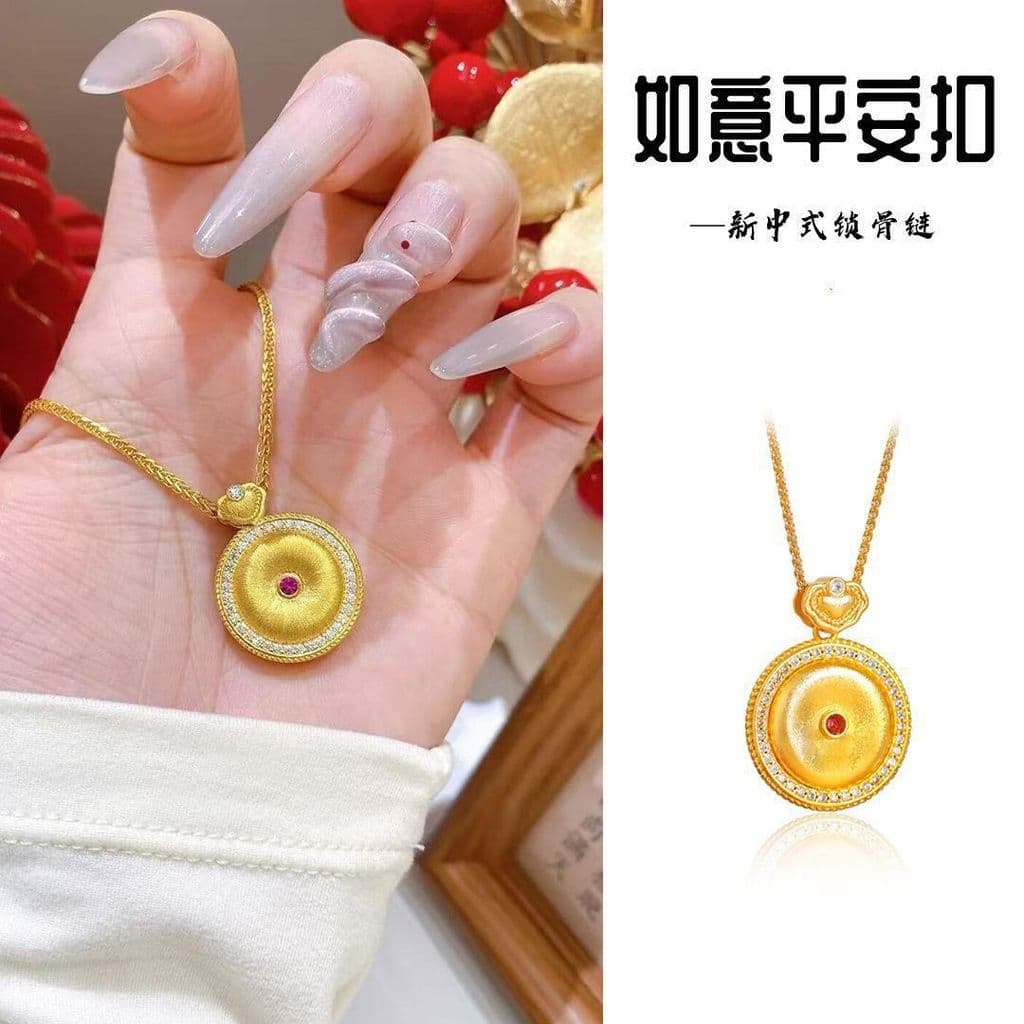 Novo colar com pingente redondo de estilo chinês, com motivos de paz e desejos, presente popular para namorada, mesmo es