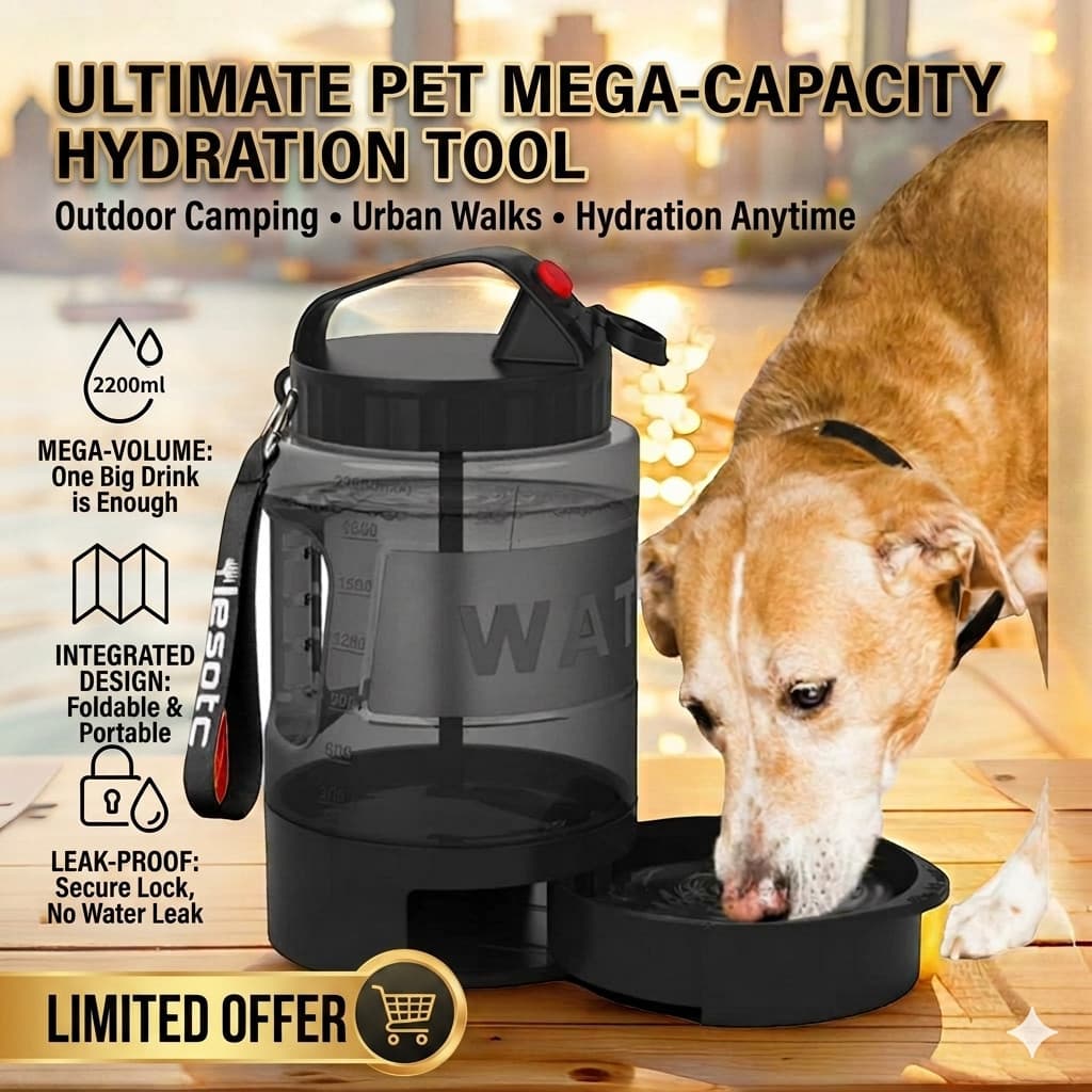 Copo De Água Para Animais De Estimação , Garrafa De 2.2L Cães , 2 Em 1 , Fonte Potável De Grande Capacidade , Esportes A