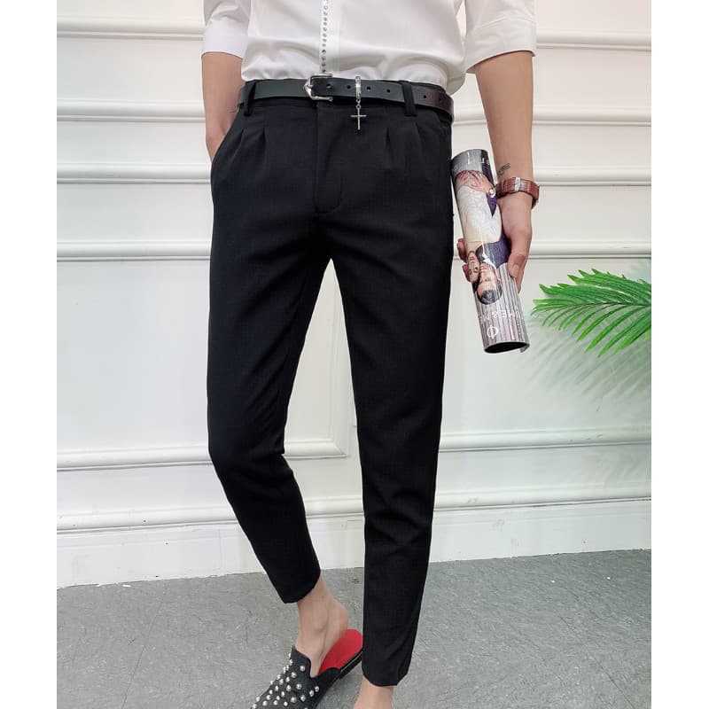2020 novo estilo calças pequenas masculinas magro-ajuste magro calças casuais versão coreana na moda bonito terno calças