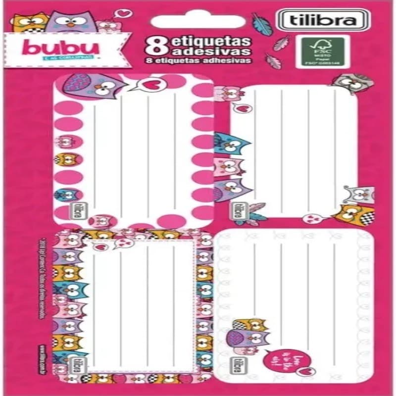 ETIQUETA ESCOLAR COM PAUTA TILIBRA 100 x 208mm Bubu e as corujinhas - C/8