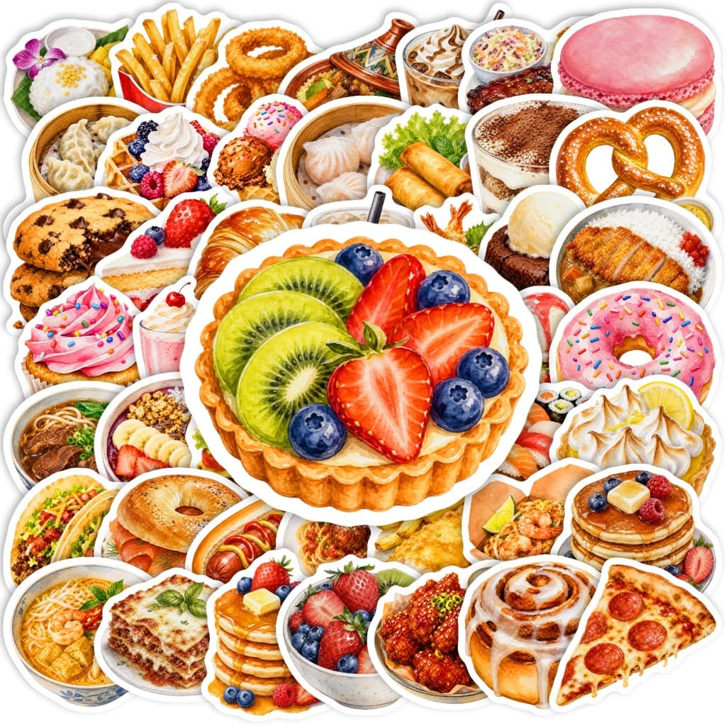 50 Pçs/Set ✿ Comida Deliciosa 3D . Adesivos Sobremesa Chá Da Tarde Série 02 De Recompensas Infantis Moda DIY À Prova D'á