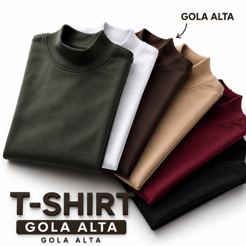 Kit com 2 Blusa Feminina Estilosa T -Shirt Gola Alta 100% Algodão Penteado
