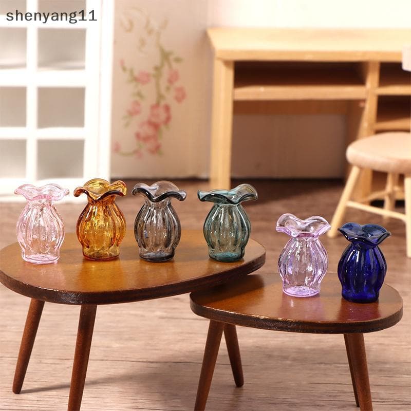 shen 1 : 12 Casa De Bonecas Em Miniatura Vaso De Vidro Arranjo De Flores Jarra De Armazenamento Jardim Decoração De Nata