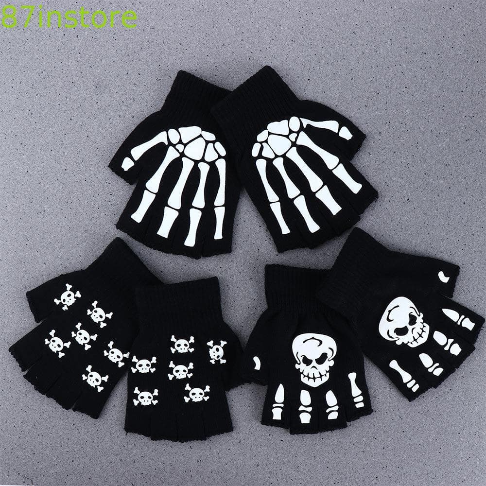 INSTORE1 Luvas De Dedo Completo Horrível Antiderrapante Manter Quente Esqueleto Crânio Masculino Meio