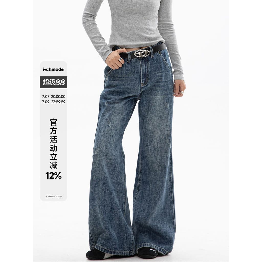 ICH MODE americano Retro lavado Jeans feminino calças largas soltas calças retas All-Match Casual calças de perna larga