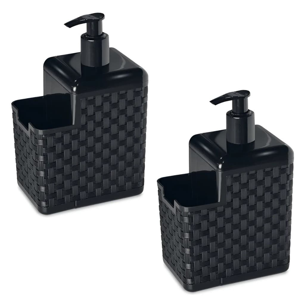 2 Porta Esponja E Detergente Rattan Preto Com Bico Dosador