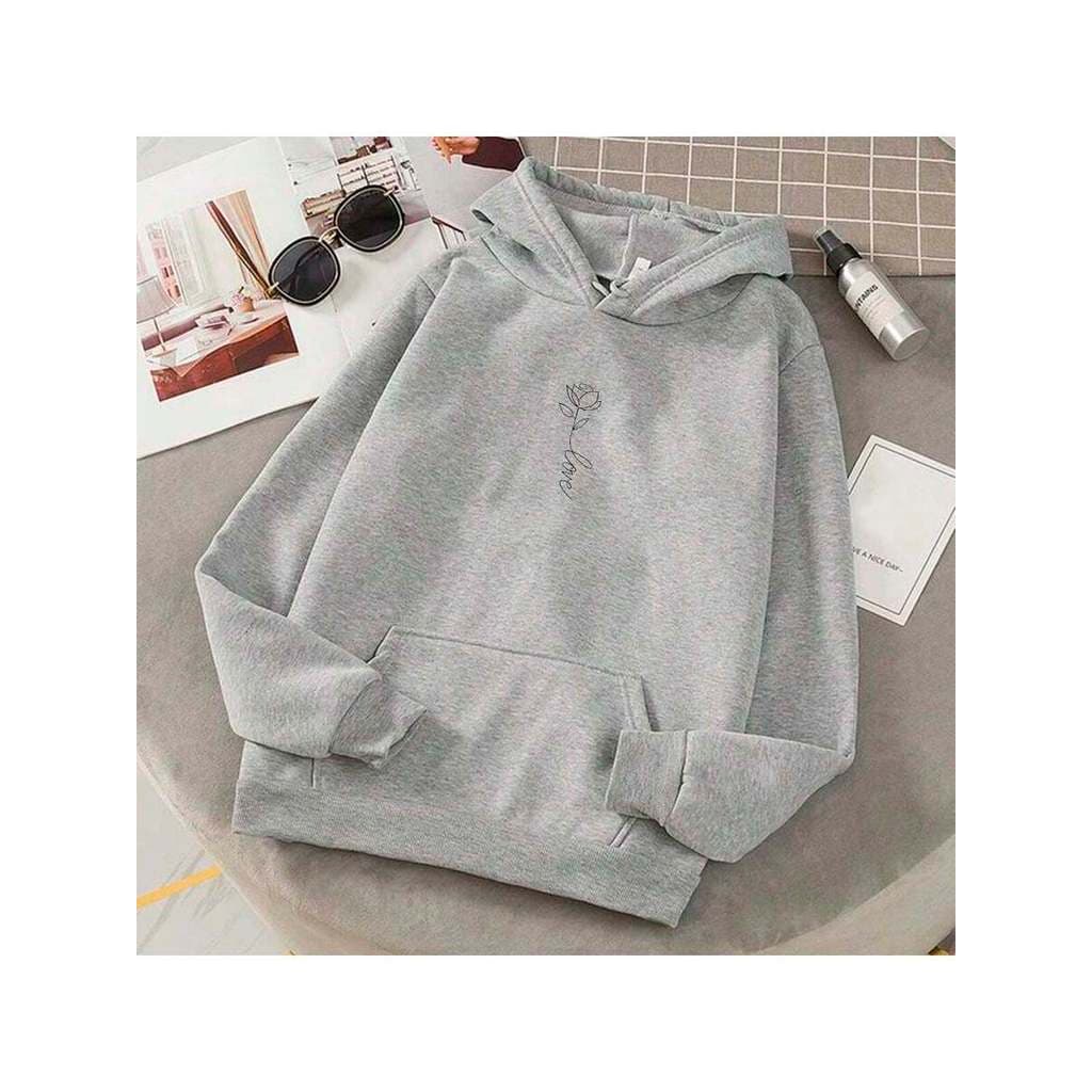 Moletom Canguru Feminino Needstar Agasalho Blusa de Frio Várias Cores Passeio Treino Academia Flor Love