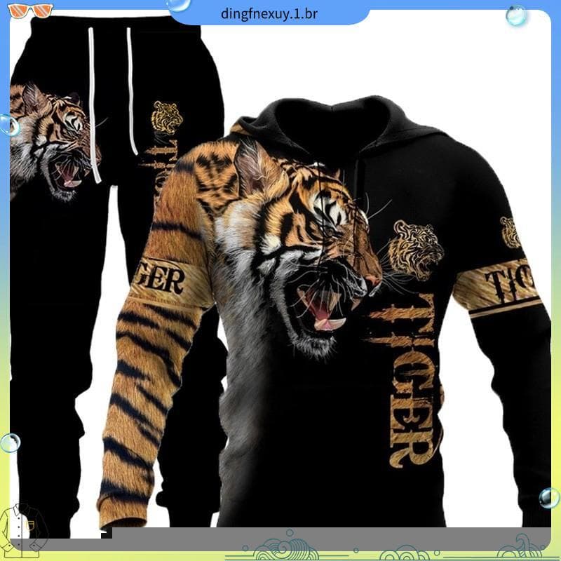 Terno De Íon Tiger L Impresso Em 3D Para Homens , Conjunto De Treinamento Com Capuz/Pulôver/Jaqueta/Calça , Outono Inver