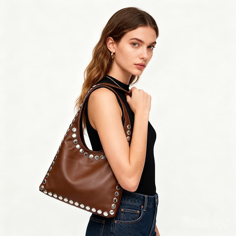 Bolsa de Mão Feminina Vintage Y2K, Bolsa de Ombro de Grande Capacidade em Couro Sintético PU para Uso Diário SG3N