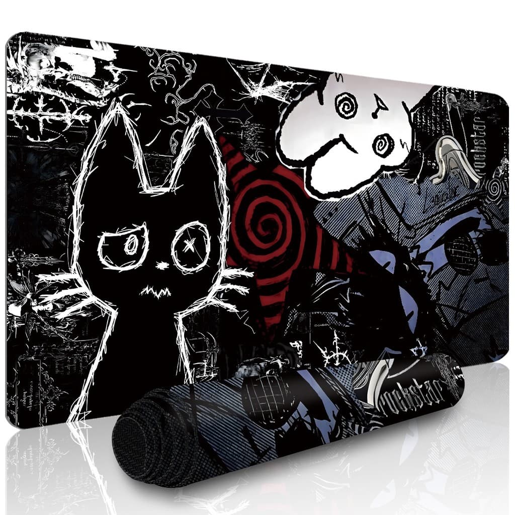 Tapete De Rato Gótico Para Jogos De Gato Preto Graffiti , Base De Borracha Antiderrapante Com Borda Costurada , Mesa Gra