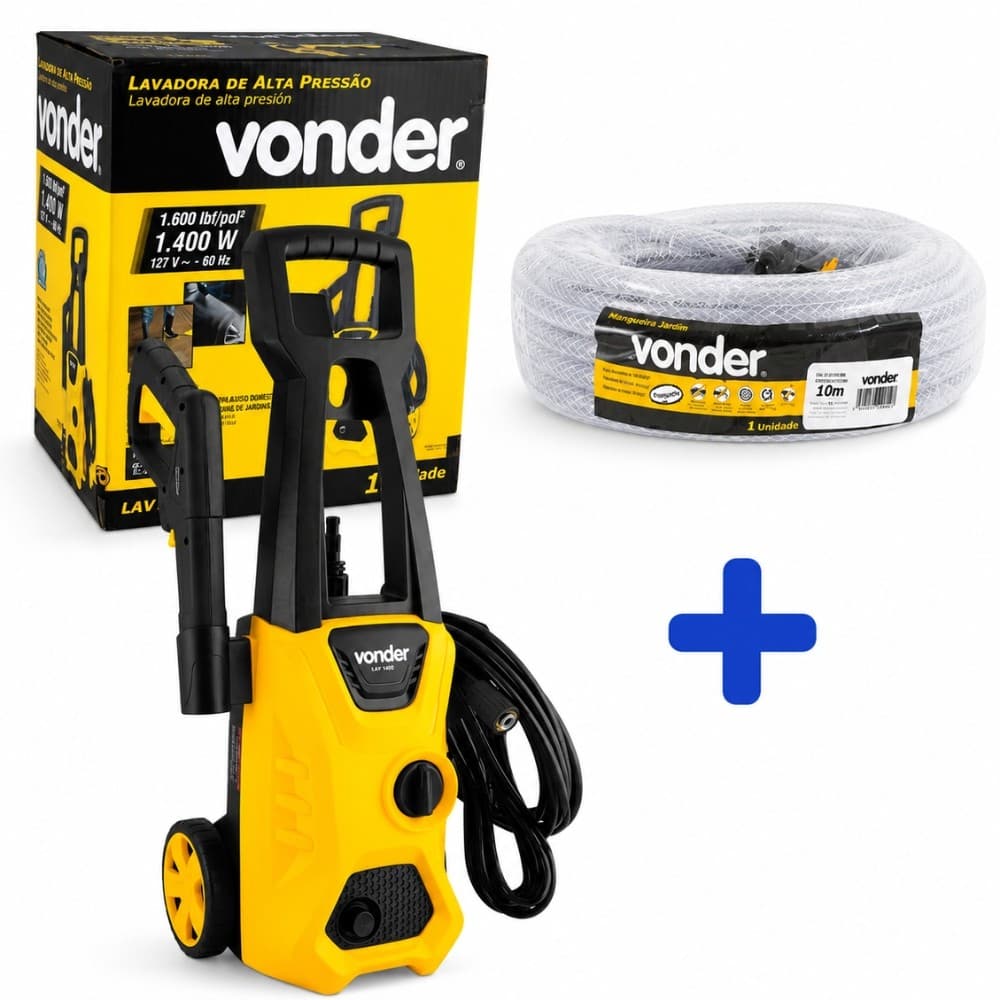 Kit Lavadora Alta Pressão LAV1600 127V + Mangueira 10m Vonder