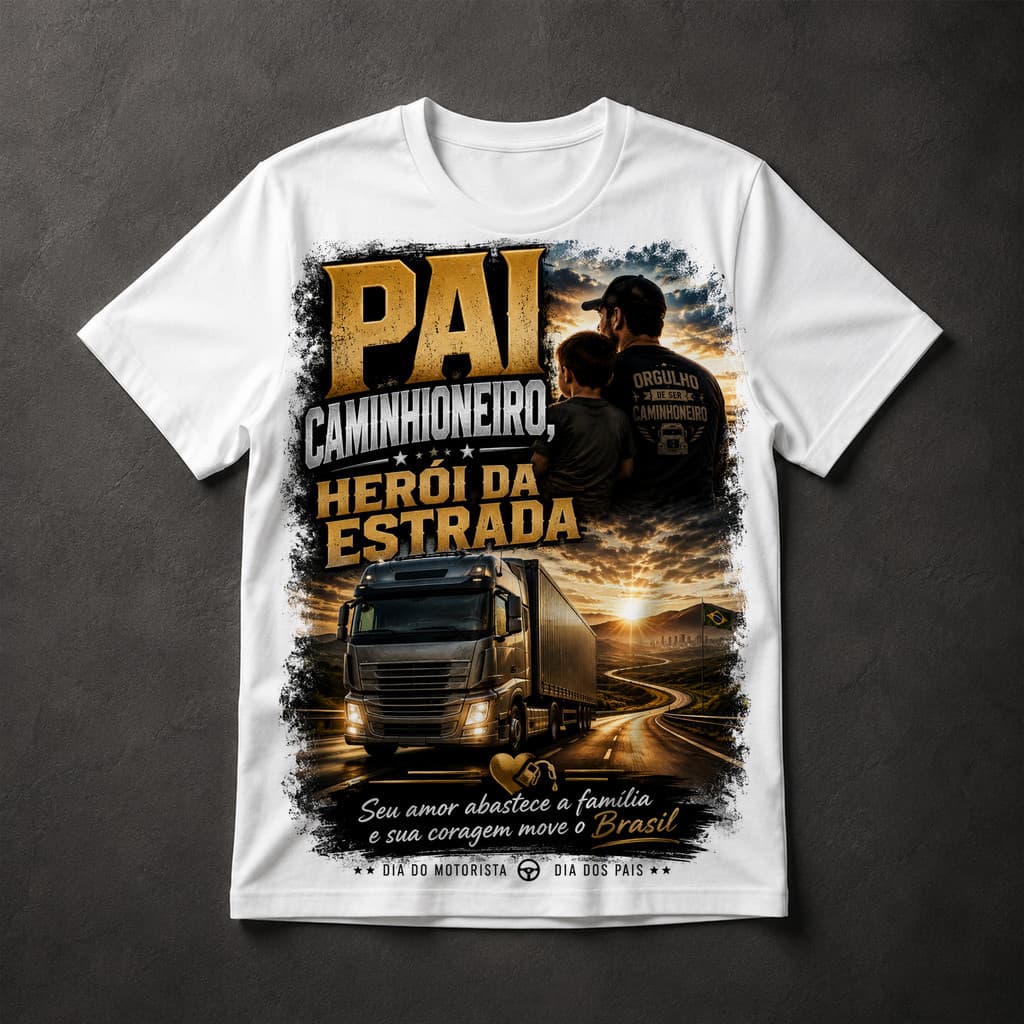 Camiseta Pai Caminhoneiro Herói da Estrada - Presente Dia dos Pais e Dia do Motorista