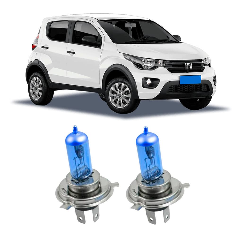Par de Lâmpadas Super Branca Farol Fiat Mobi 2016 2017 2018 2019 2020 2021 2022 2023 2024 8500k H4