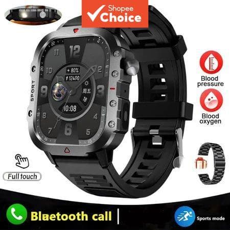 Relógio militar robusto para homens: smartwatch esportivo ao ar livre com GPS, bússola, lanterna e à prova d'água