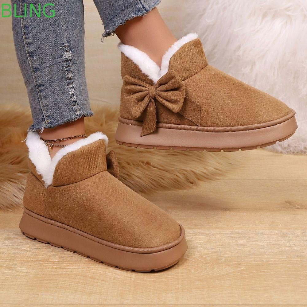 Botas de Neve BLING Femininas, Antiderrapantes com Laço, Calçados de Inverno Macios e Confortáveis 8OH0