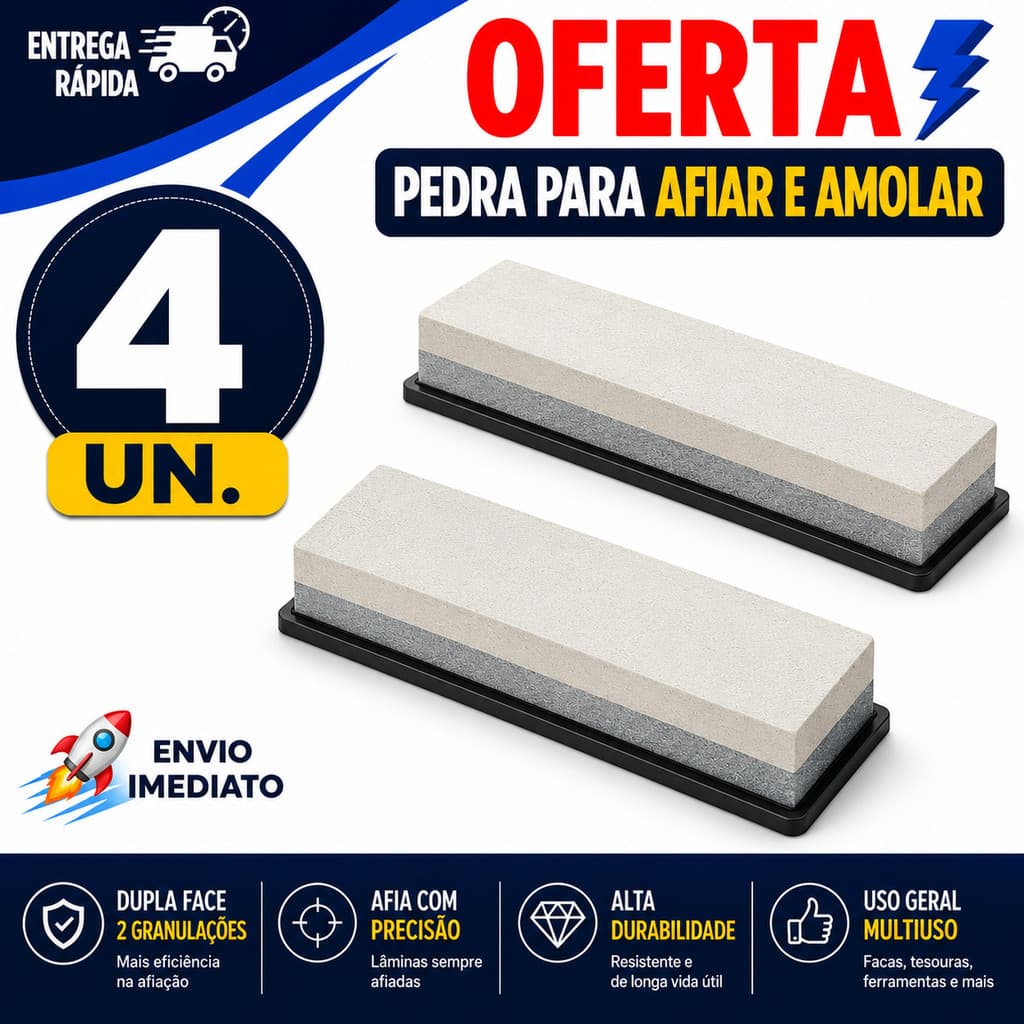 PEDRA AFIADORA PARA FACAS CANIVETES TESOURAS DUPLA FACE MULTIUSO
