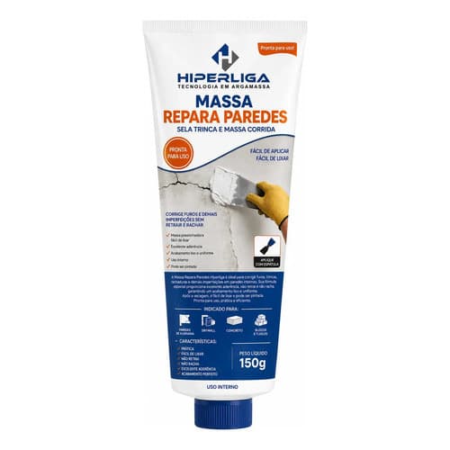 Massa Reparo Parede Hiperliga HP20001 150g Corrige Trinca Furo Rachadura Alvenaria Concreto Drywall Gesso