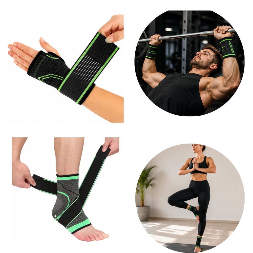 Kit Munhequeira e Tornozeleira Ortopédica Compressão Ajustável Tendinite Crossfit Academia Esportes