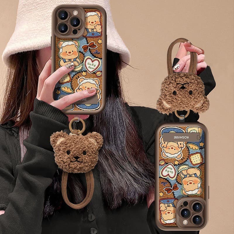 Outono inverno feminino adequado para Xiaomi 15 manteiga urso caso de telefone Redmi NOTE14 céu olho pele de cordeiro su