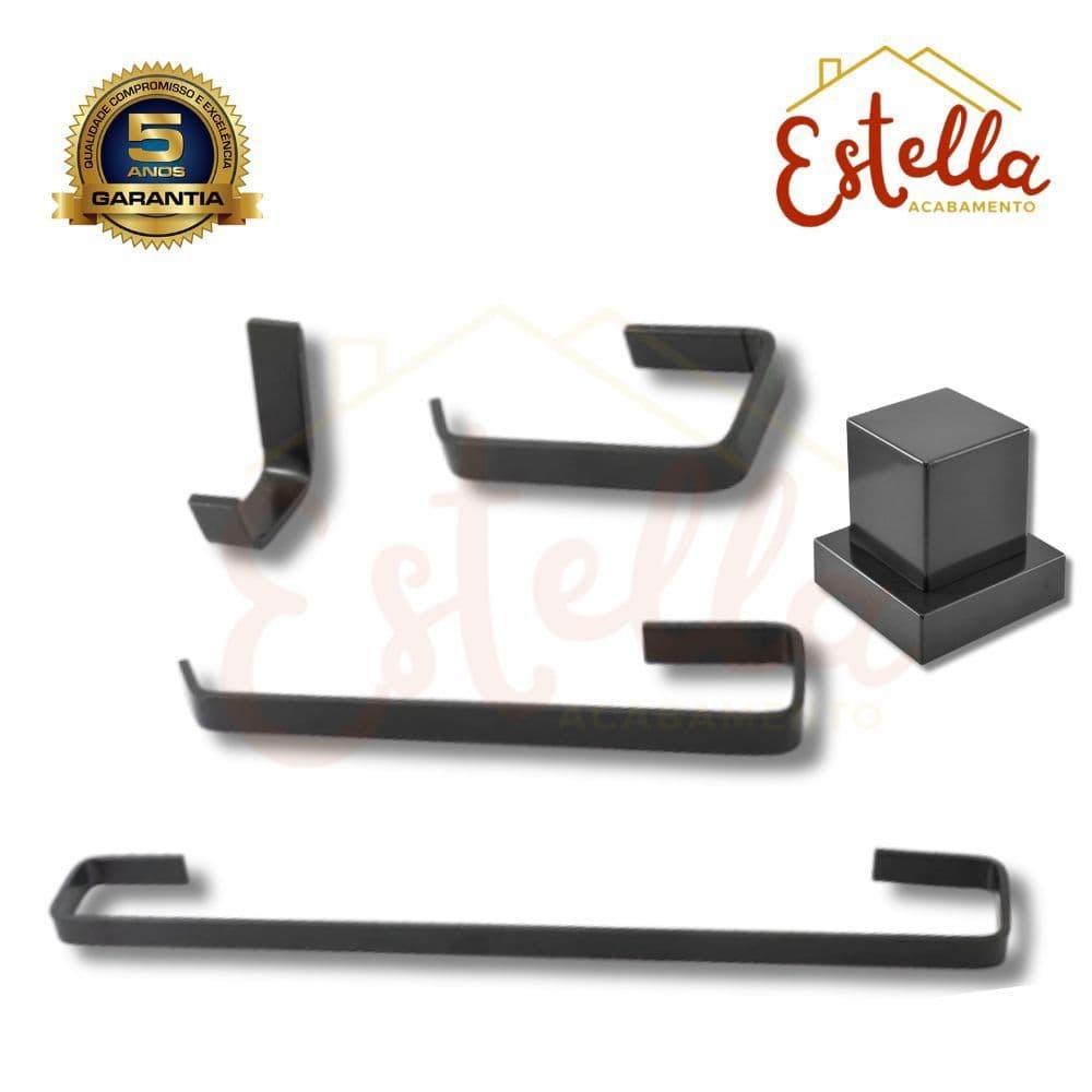 Kit 4 Peças Quadrado Preto e Acabamento Para Registro Preto Padrão Deca Acessórios Banheiro