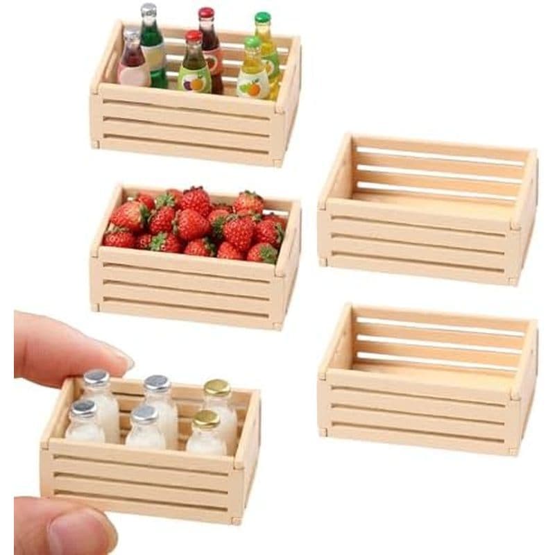 DOITOOL 5 Peças Mini Ces De Madeira Rústica-Caixas De Cestas De Armazenamento De Alimentos Em Miniatura-Decoração De Cen