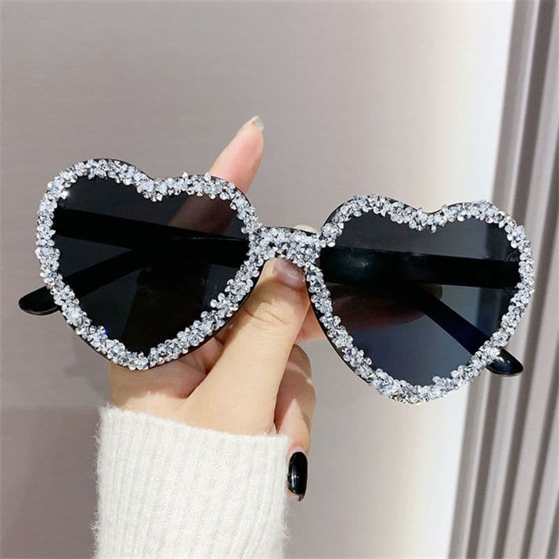 Cross-Border strass amor coração diamante em forma de coração óculos de sol foto baile pára-sol óculos de sol Anti-Ultra