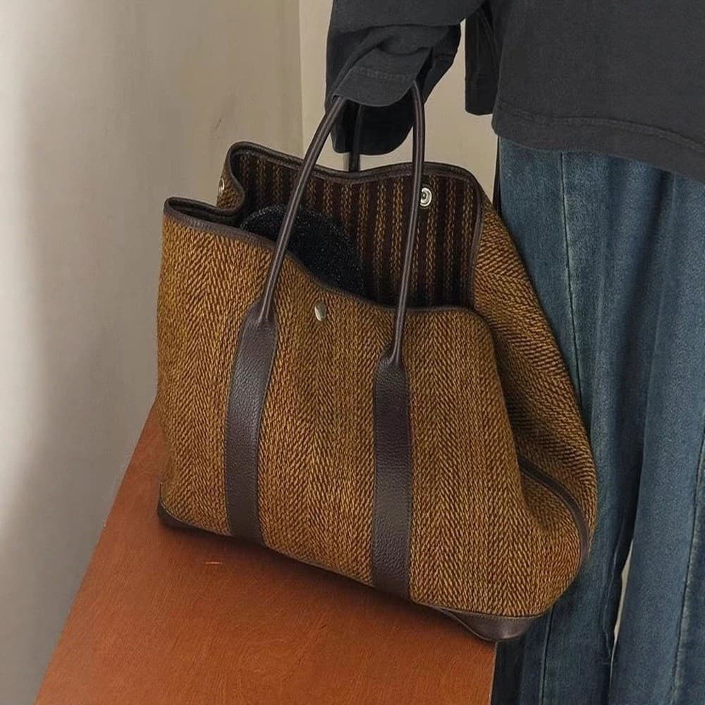 Nova Bolsa Tote Vintage Trançada 2026 para Mulheres, Bolsa de Ombro de Grande Capacidade para o Dia a Dia, Simples e Ver
