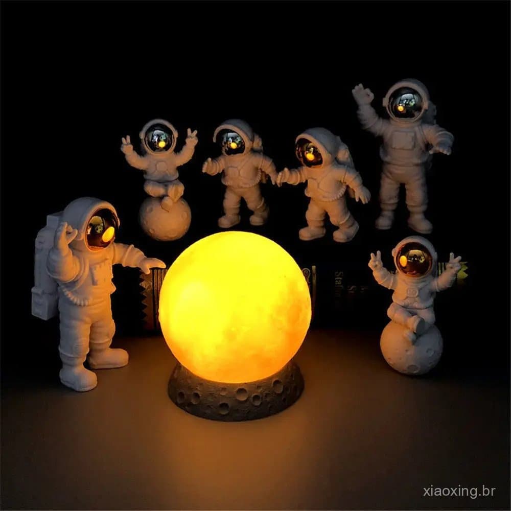 1 Conjunto de Ornamentos de Astronauta, Estatuetas com Escultura da Lua, Decoração para Casa, Espaço, Aniversário, Co KR