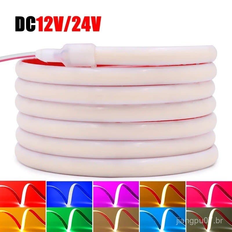 Fita de Luz LED Neon COB à Prova d'Água IP68 12V 24V 5m 10m 15m 20m 0.5m 320/LED Flexível com Revestimento de Tubo de Si