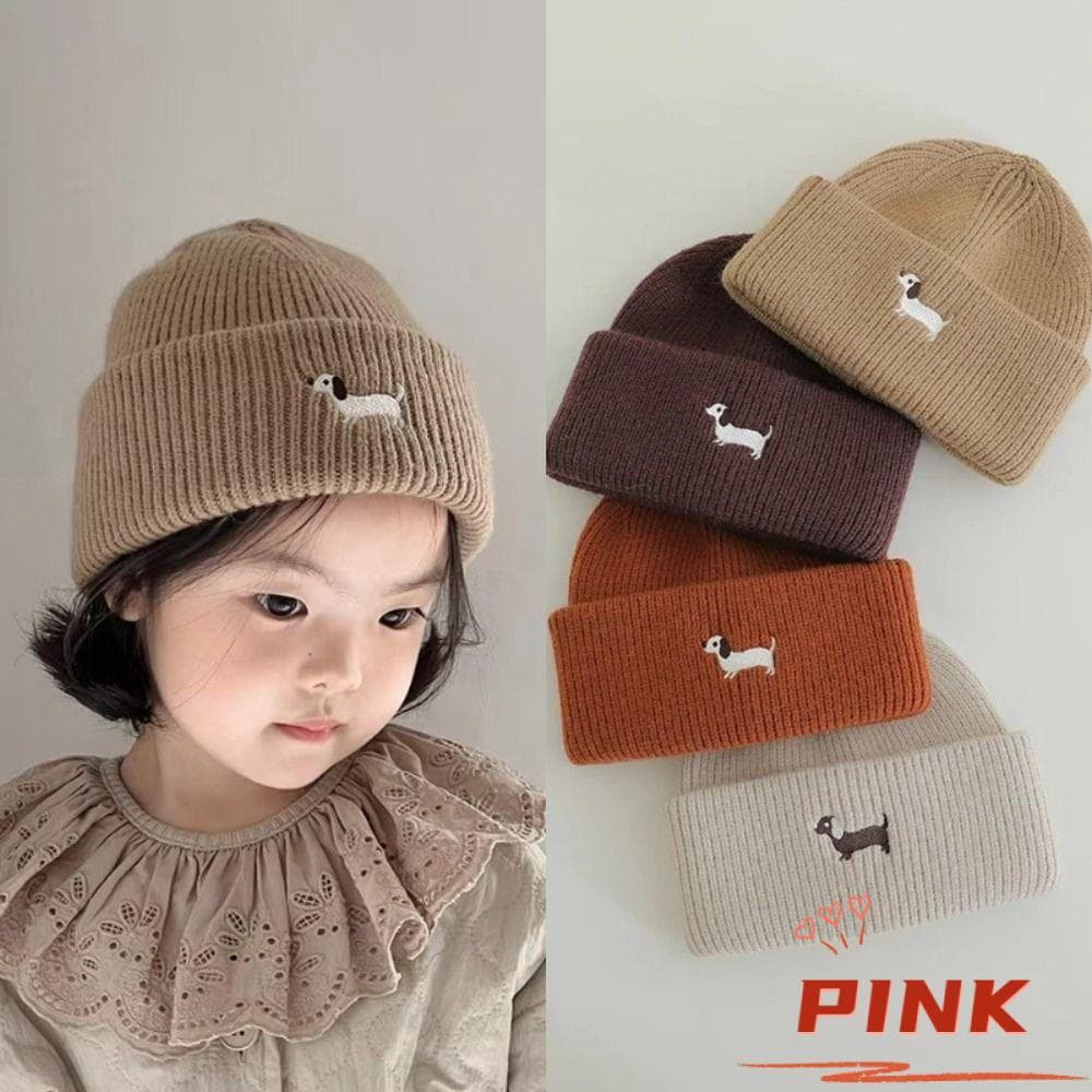 PINK1 Chapéu De Inverno Para Bebê , Gorro Infantil De Malha Cachorrinho De Desenho Animado , Pulôver Quente De Cor Sólid
