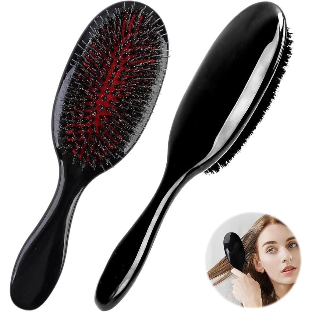 Escova de cabelo com cerdas macias de javali para mulheres, escova tipo paddle para extensões de cabelo, para cabelos mo