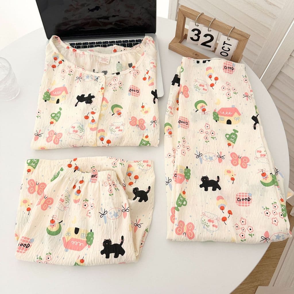Querida gatinho nuvem pijamas de algodão feminino verão Shorts de manga curta calças verão estilo fino Loungewear terno