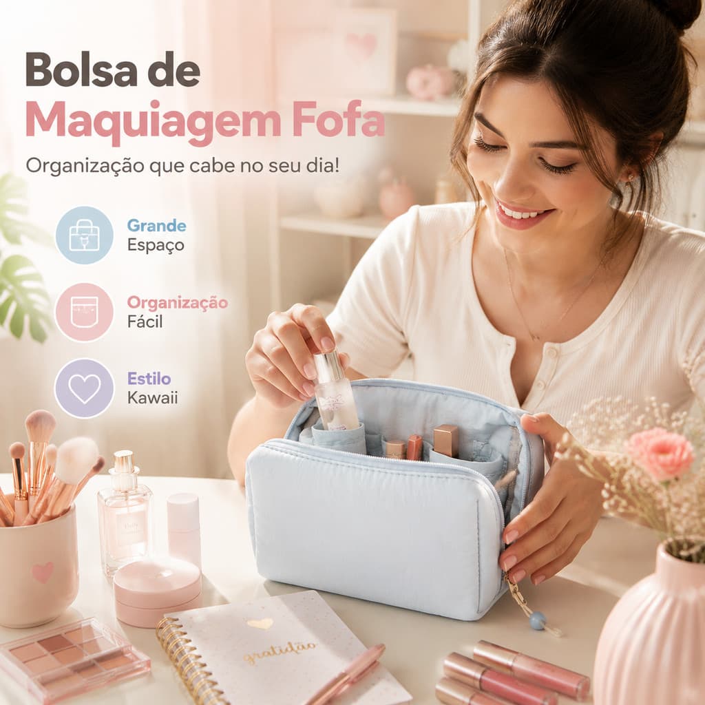 Estojo Escolar Kawaii de Ursinho com Pingente de Estrela para Lápis e Maquiagem