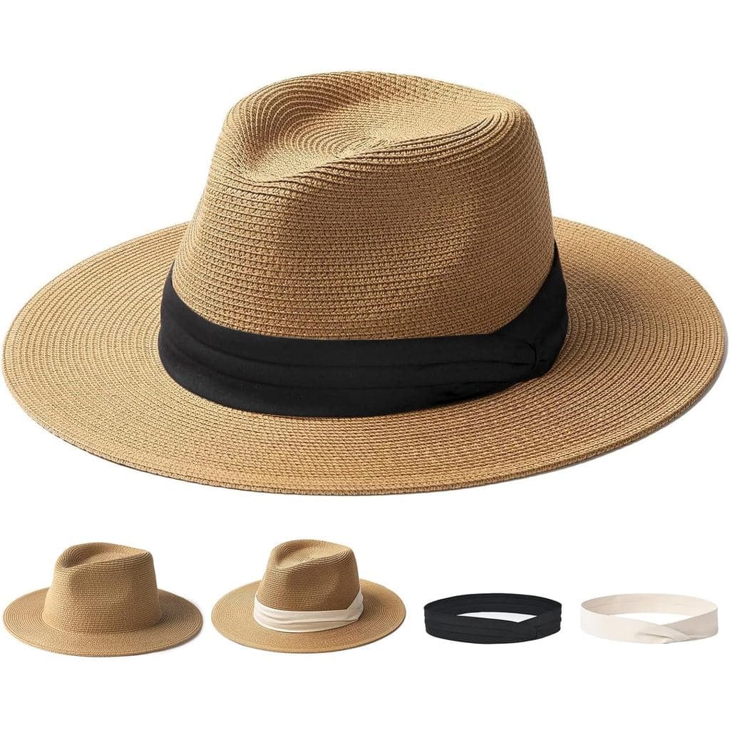 Chapéu Fedora de Palha com Aba Larga FURTALK para Homens e Mulheres, Adequado para Praia e Panamá. |   Dobrável e retrát