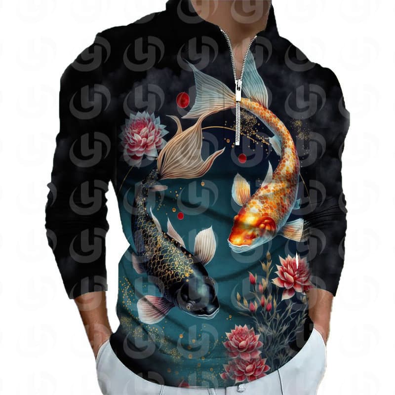 Must-have Animal Fish 3D Digital Impresso Camisa POLO de Manga Comprida Outono Camisa Polo Casual