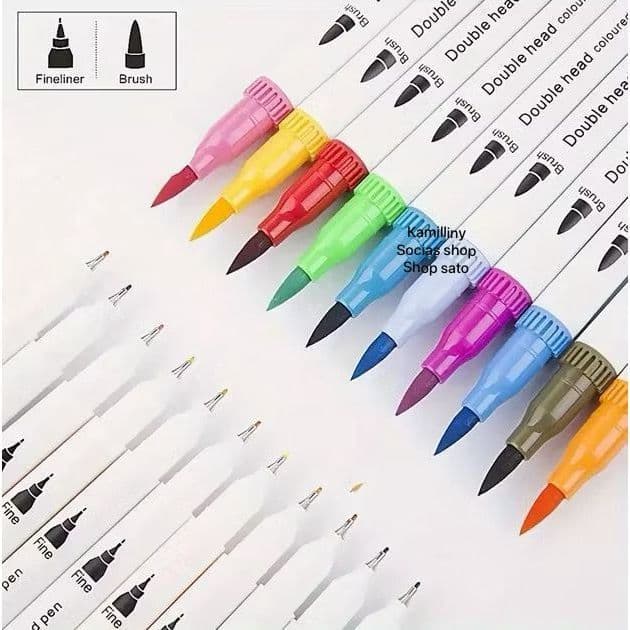 Kit 4 Canetas 2 Pontas 1 ponta Hidrografica e 1 ponta marca Texto Caneta Canetão marca texto