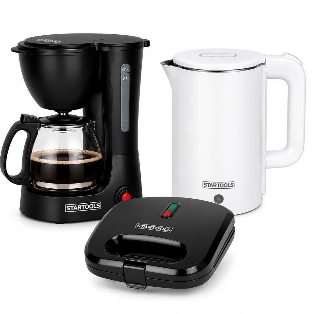 Kit Café da Manhã Completo Cafeteira Elétrica Chaleira Inox 1,9L Sanduicheira Grill 2 em 1 Ideal Presente