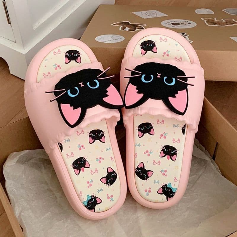 Influencer Cartoon Kitten Flip-Flops Outdoor Wear Home Antiderrapante Sola Macia Chinelos Interiores