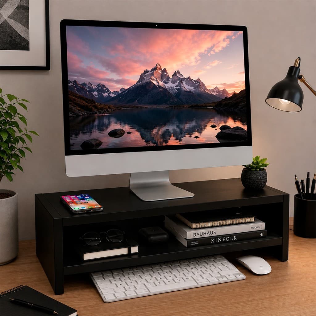 Suporte para Monitor MDF 52cm x 20cm x 15cm - Ergonômico Mesa Computador Escritório Base Tv Notebook Quarto MDF 15mm