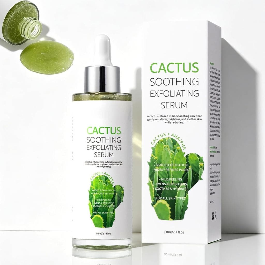 Sérum Esfoliante de Cacto, Esfoliante Facial Suave com AHA/PHA, Extrato de Cacto e Peptídeos, Minimiza os Poros, Remove